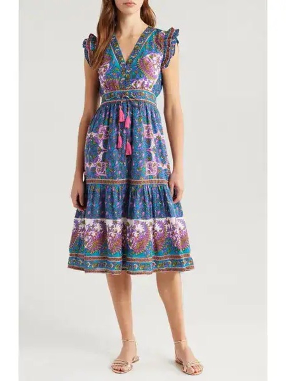 Alicia Bell Silk Cotton cover Up Dress Purple Blue Print Size Med
